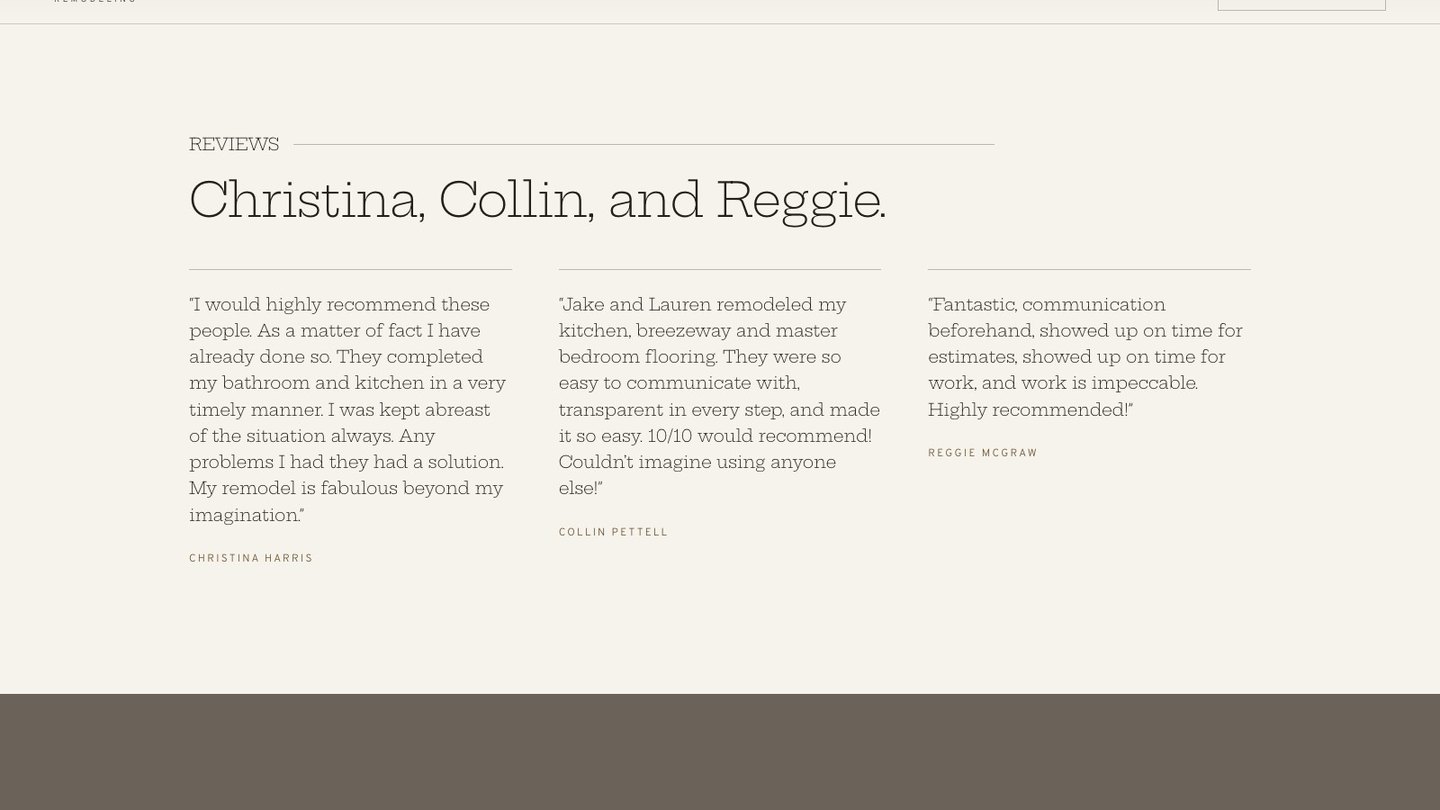 The reviews section of the new homepage